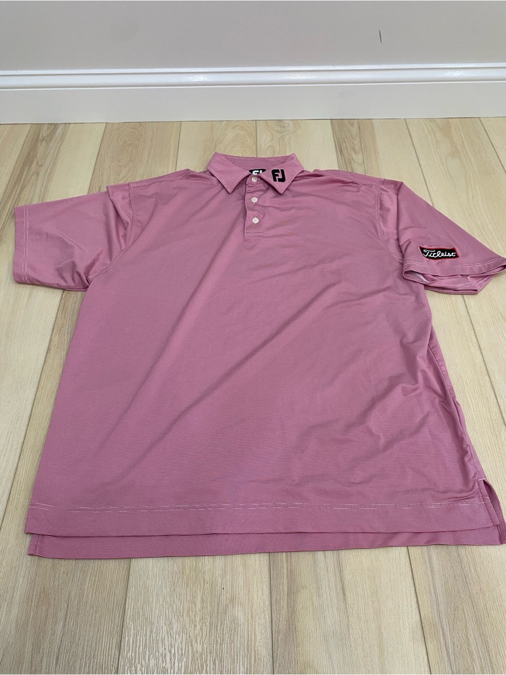FootJoy x Titleist Tour Issue Polo Shirt Mens XL Pink Striped Golf Embroidered